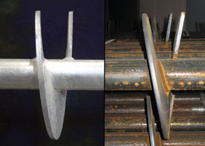 a proper and improper helical blade system in two different foundation piers in Steinbach.
