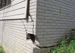 A severely damaged foundation wall in Winkler